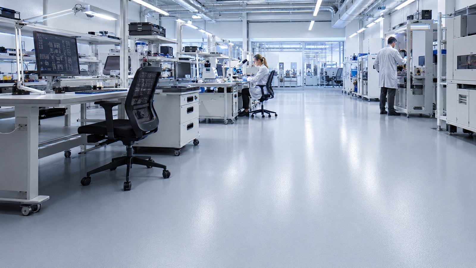 Antistatische ESD-vloer in technische labo-omgeving