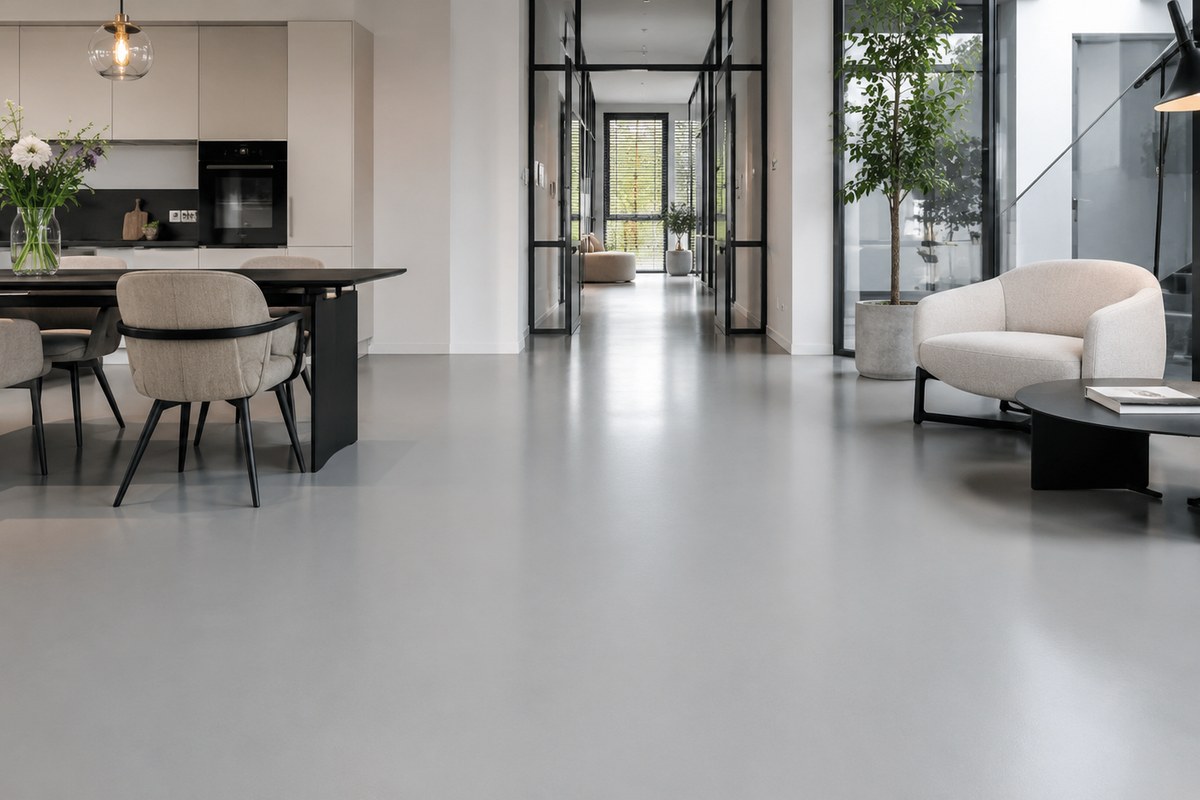 Strak interieur met naadloze vloer voor particuliere woning